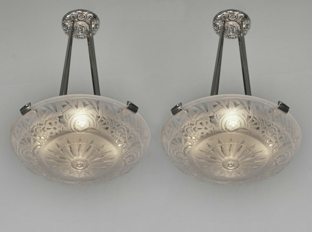 ミューラー兄弟：1930年フランスアールデコ調ペンダントシャンデリア