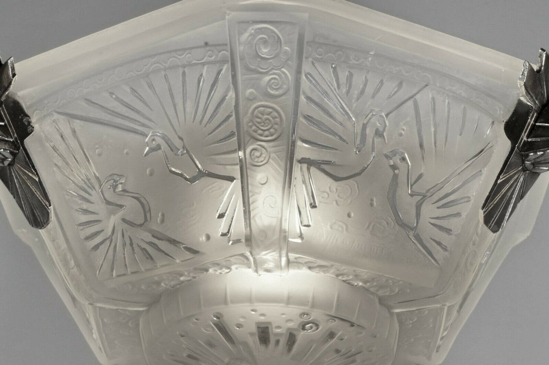 MULLER FRERES : FRENCH ART DECO CHANDELIER 1930 ... peacock bronze lustre paon