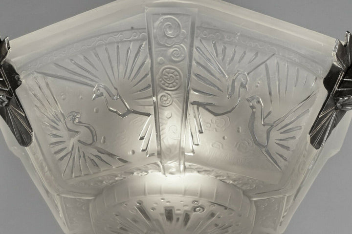MULLER FRERES : FRENCH ART DECO CHANDELIER 1930 ... peacock bronze lustre paon