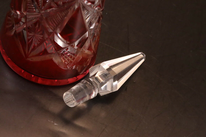 Carafe Baccarat cristal double Overlay taillé Lagny decanter vin du Rhin rubis