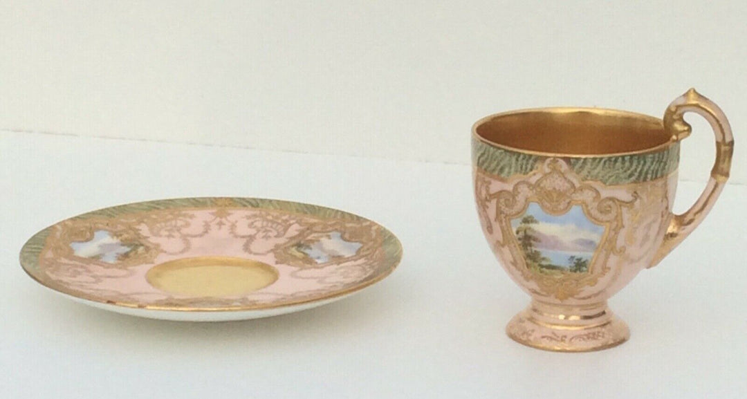 コールポート(Coalport)　カップ＆ソーサー　ピンク・ゴールド　風景
