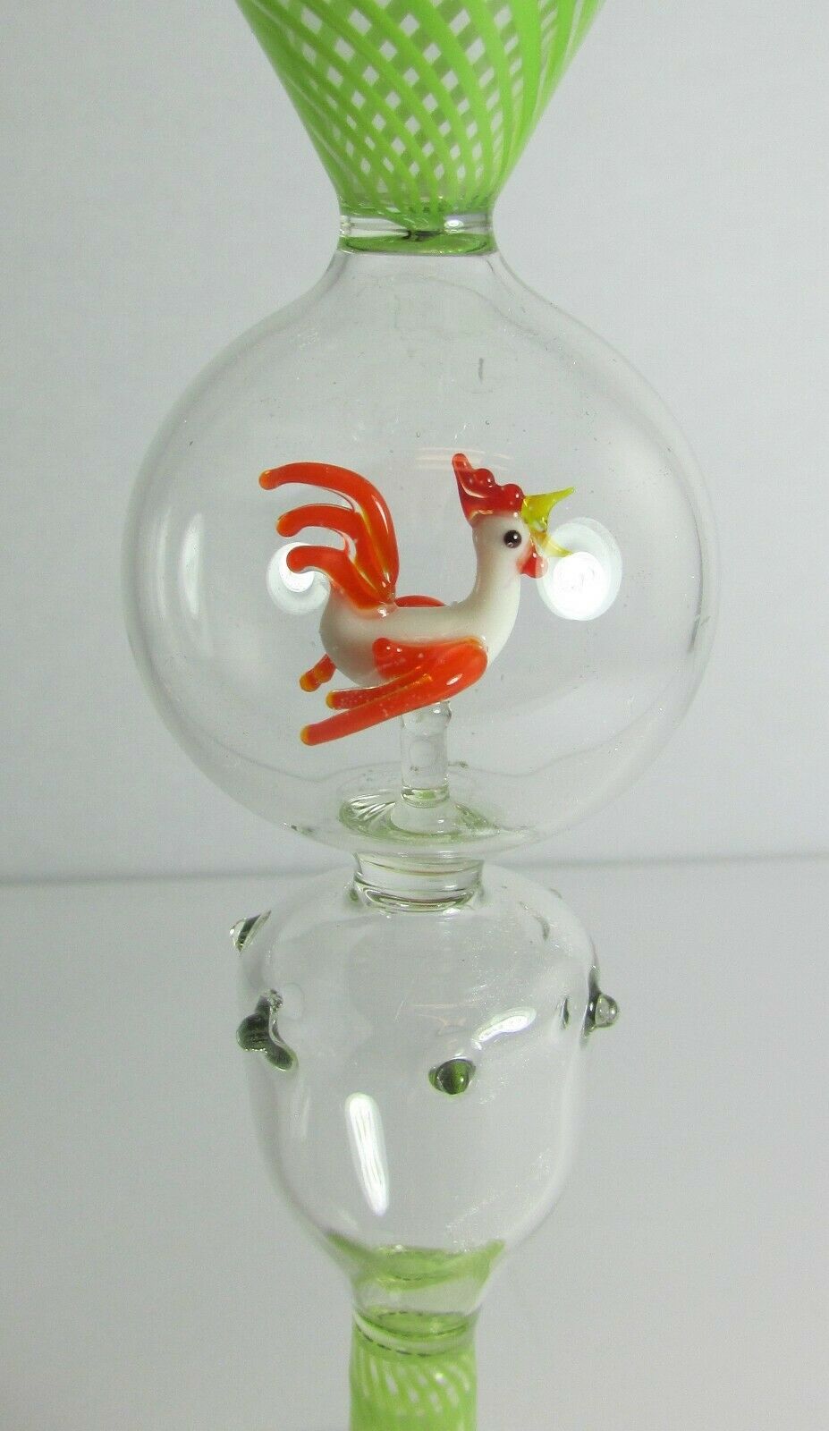 GREEN SWIRL BOWL AND FOOT ORANGE/WHITE ROOSTER BIMINI WERKSTATTE MARTINI GLASS