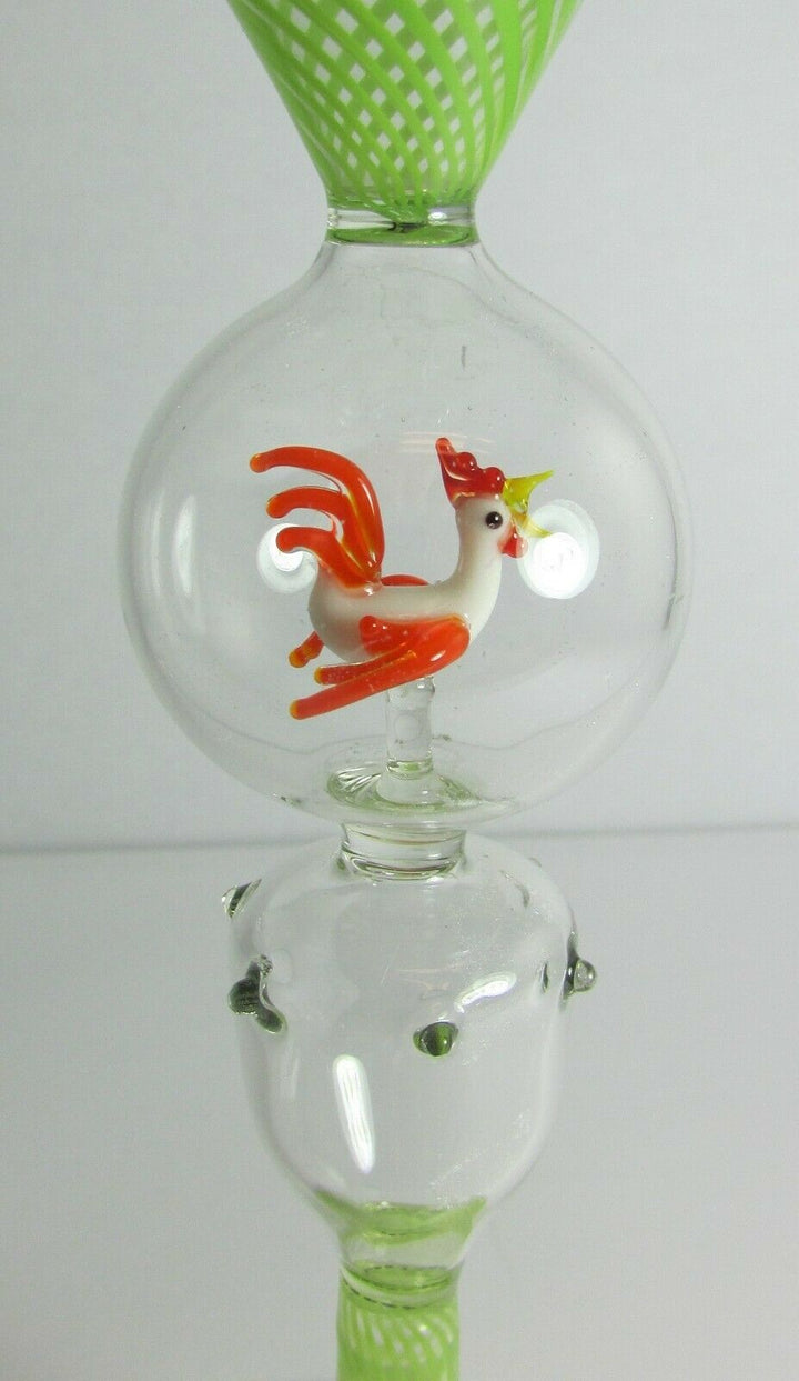 GREEN SWIRL BOWL AND FOOT ORANGE/WHITE ROOSTER BIMINI WERKSTATTE MARTINI GLASS