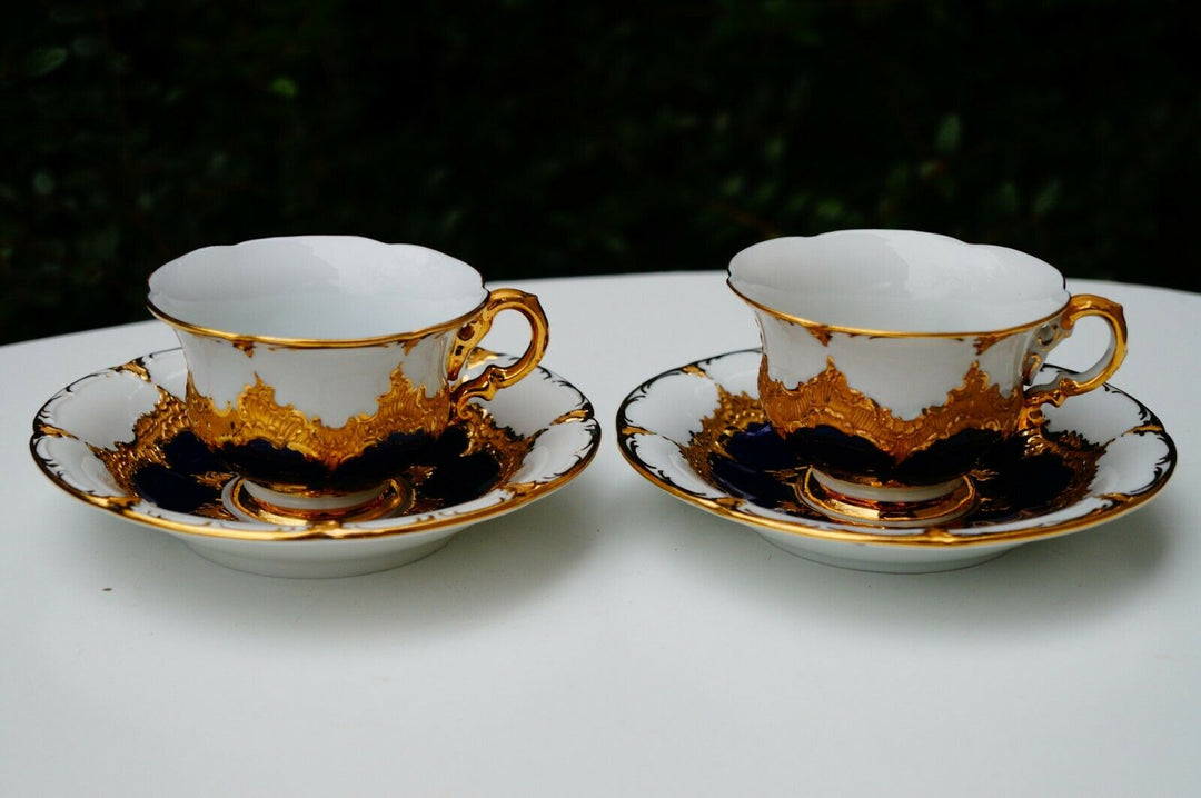 Meissen handpainted kingblue Leuteritz B form 2 pcs Mocha cups w 2 pcs saucers