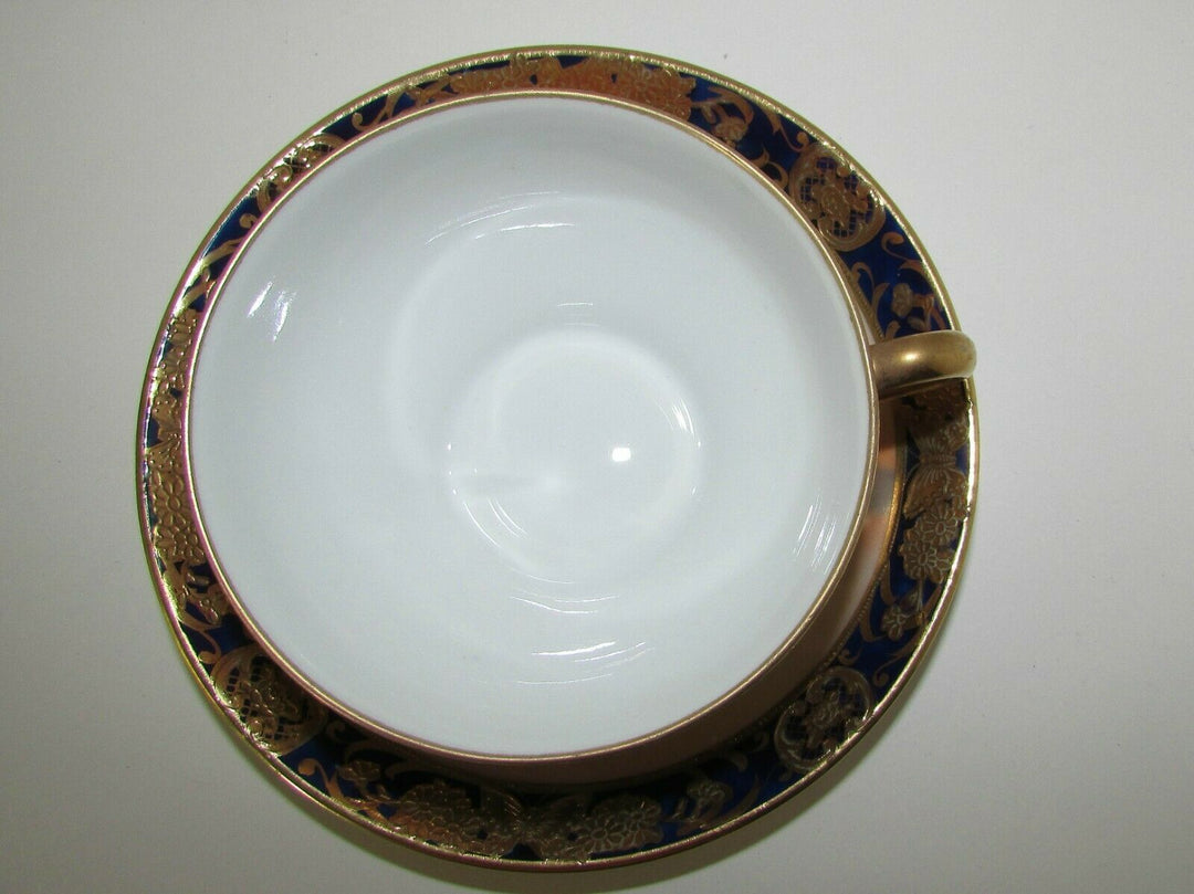 ANTIQUE NORITAKE ART DECO CHINA PORCELAIN GILDED SCENIC PAINTED TEA CUP & SAUCER