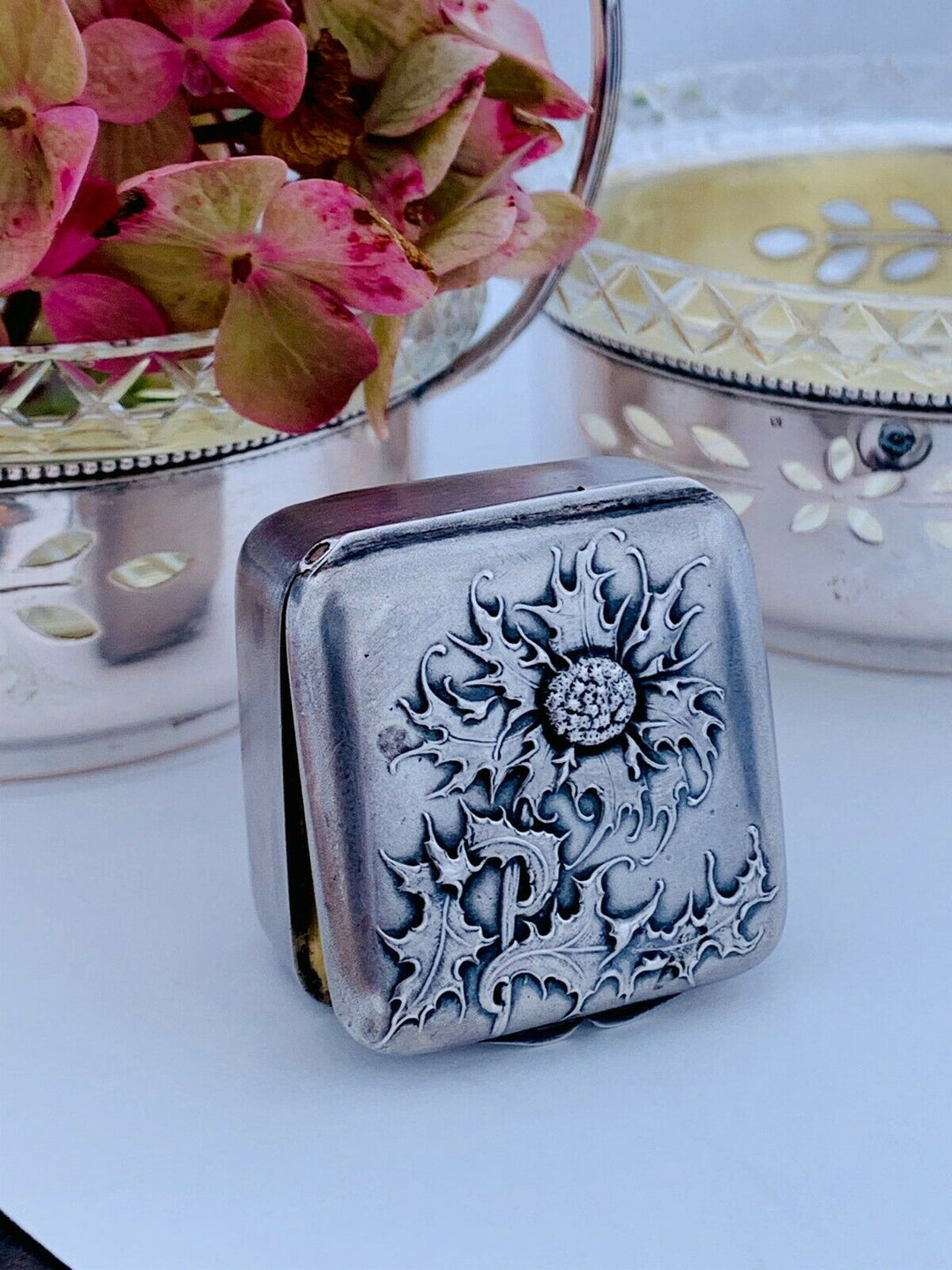Antique French Sterling Silver Pill Box Fabulous Decor