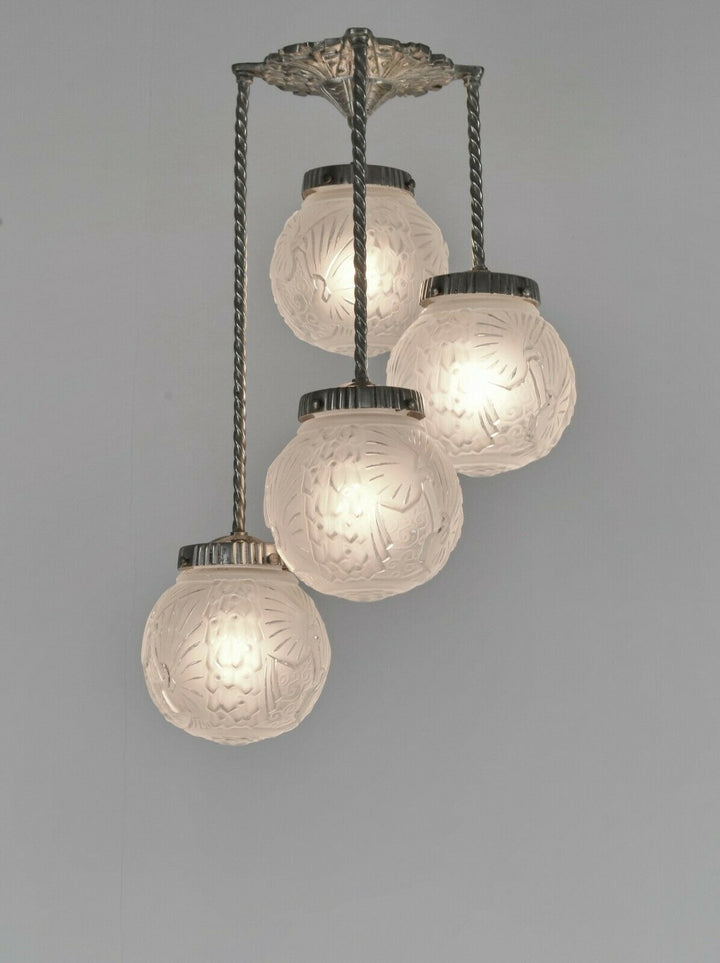 MULLER FRERES: FRENCH 1930 ART DECO CHANDELIER ...... lamp degue era France