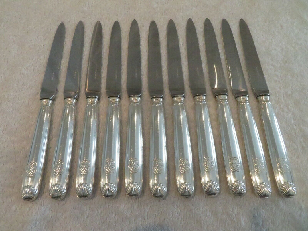 Gorgeous french 950 silver 11 dessert luncheon knives Puiforcat shells