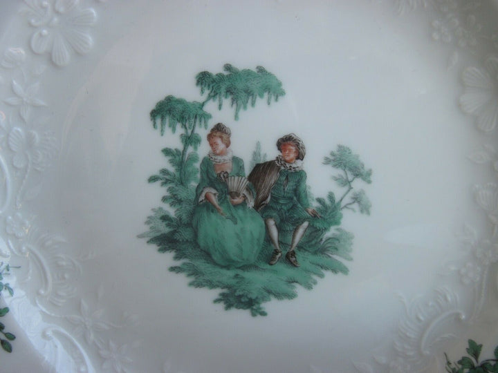 Wunderschöne Meissen Kaffee-Sammeltasse, Kupfergrün mit Watteau-Szenen