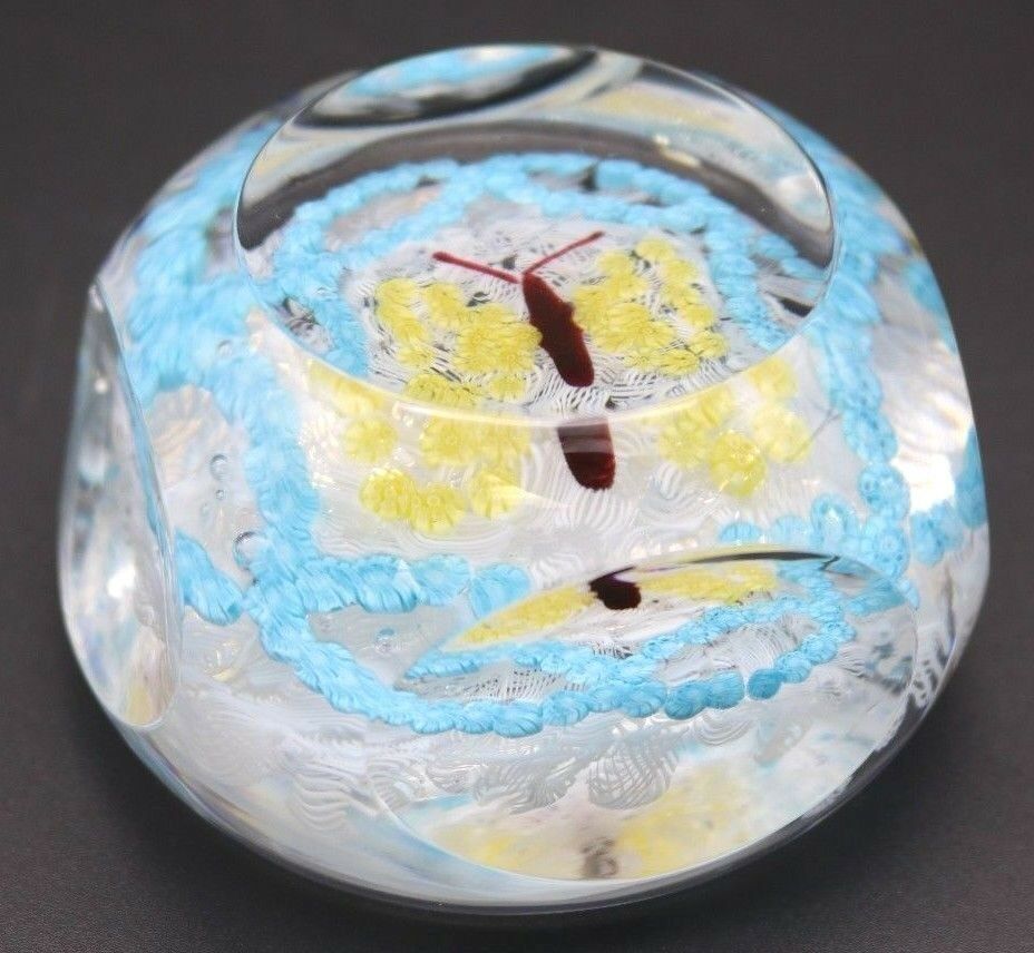 Large DAZZLING Multifaceted BACCARAT Millefiori BUTTERFLY Art Glass PAPERWEIGHT
