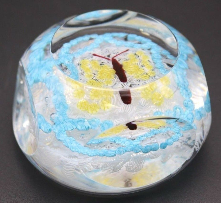 Large DAZZLING Multifaceted BACCARAT Millefiori BUTTERFLY Art Glass PAPERWEIGHT