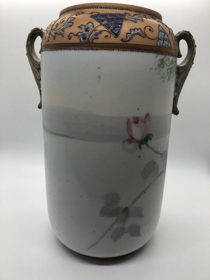 Large NIPPON NORITAKE FLORAL VASE Antique Soft Matte Finish