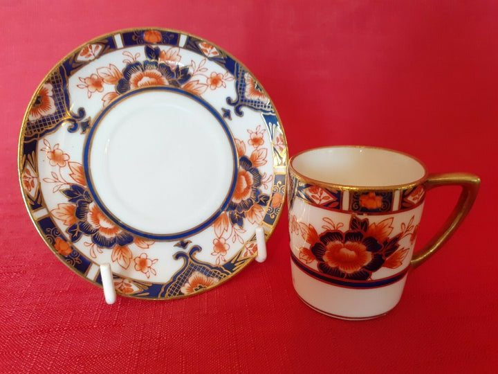 ANTIQUE NORITAKE DEMITASSE SIZE COFFE CAN/CUP & SAUCER WITH IMARI DESIGN