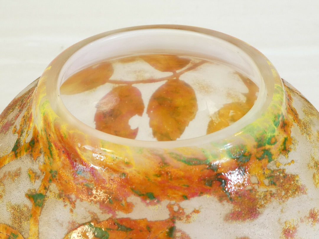 Vase DAUM NANCY les Rosiers en Autonme en Pate de verre degagé a l'acide