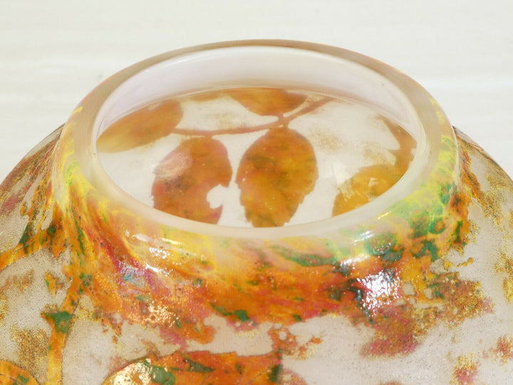 Vase DAUM NANCY les Rosiers en Autonme en Pate de verre degagé a l'acide
