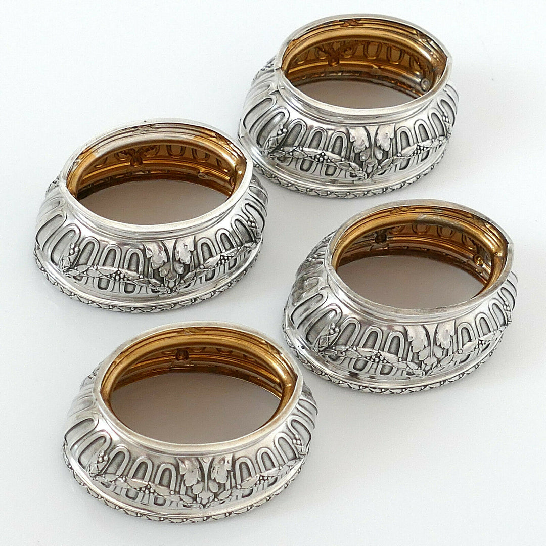 Puiforcat French Sterling Silver 4 Salt Cellars, Spoons, Box, Neoclassical