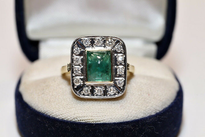 18K ナチュラルダイヤモンドとエメラルドのリング