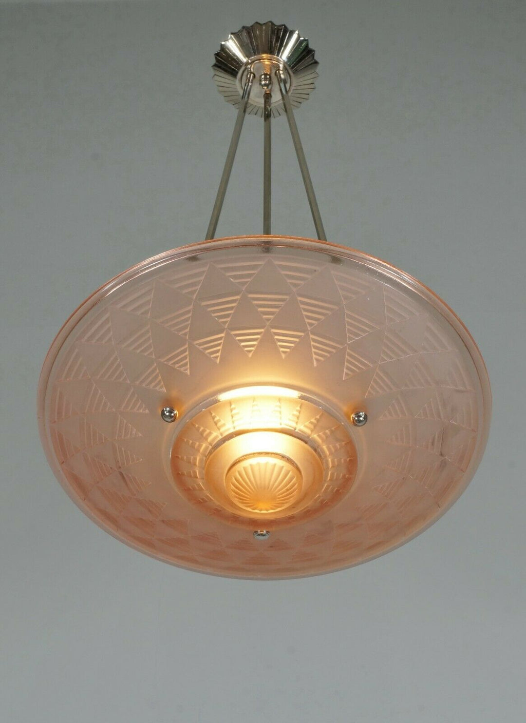 PETITOT : FRENCH 1930 ART DECO PENDANT .. chandelier 1925 lamp muller era France