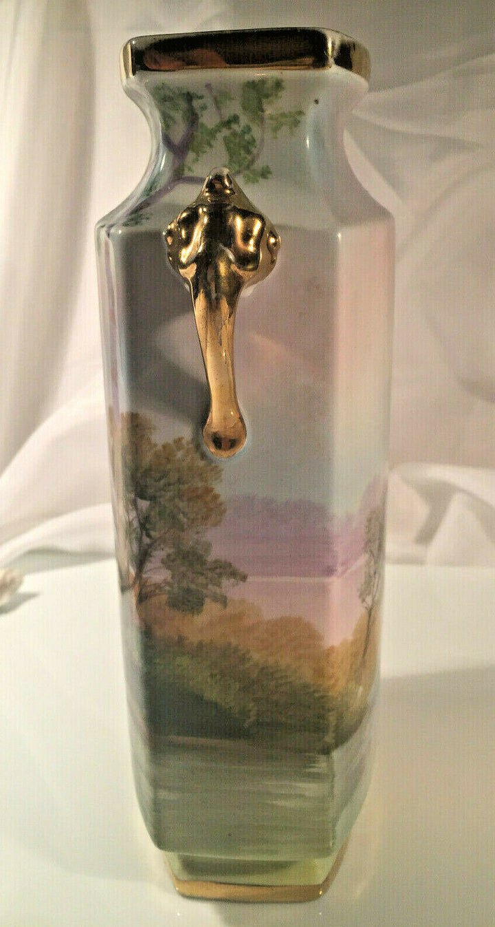 希少 オールドノリタケ 画帖 草花紋 両手付丸型花瓶 メイプルリーフ