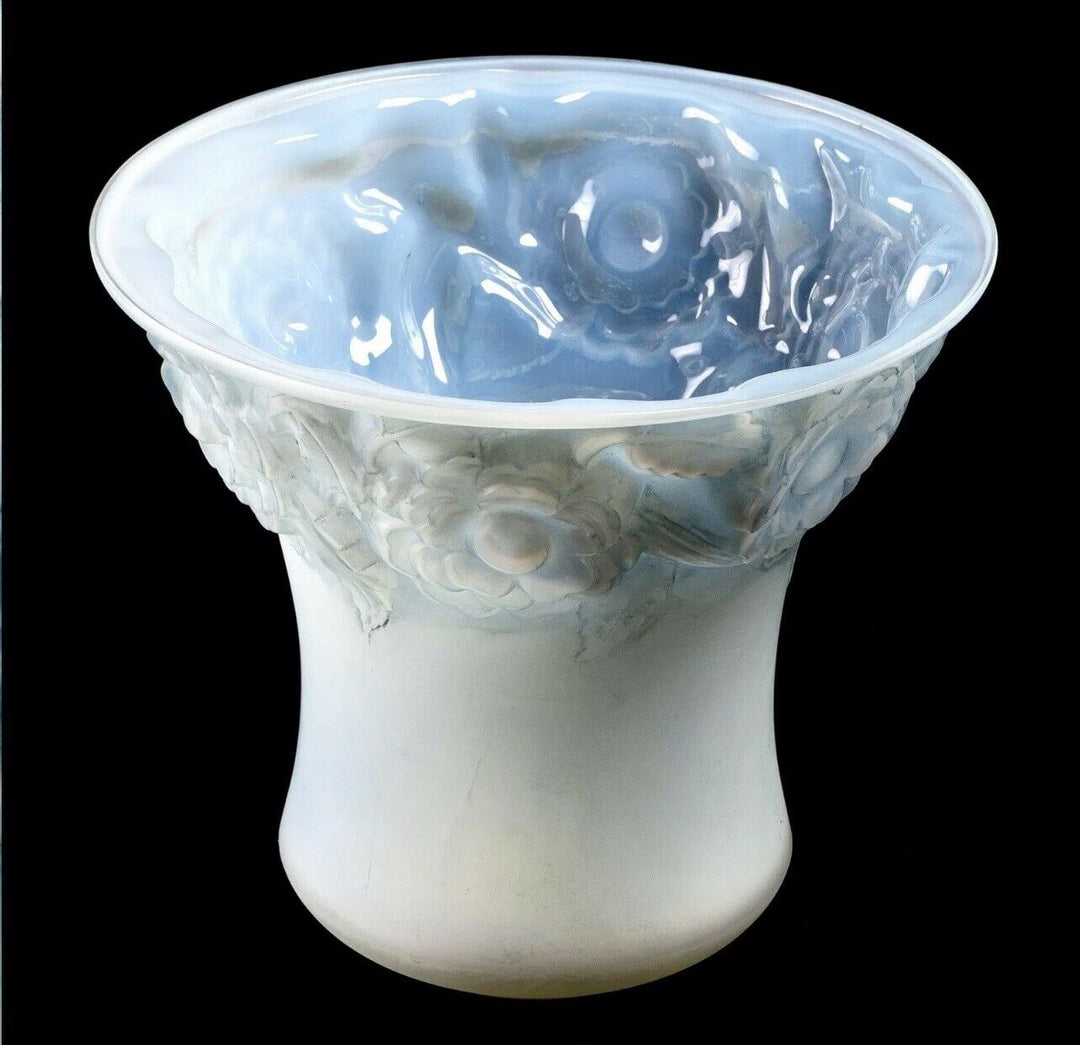 Vase Orleans René Lalique Opalescent Patine Bleu R.Lalique Double Cased Glass