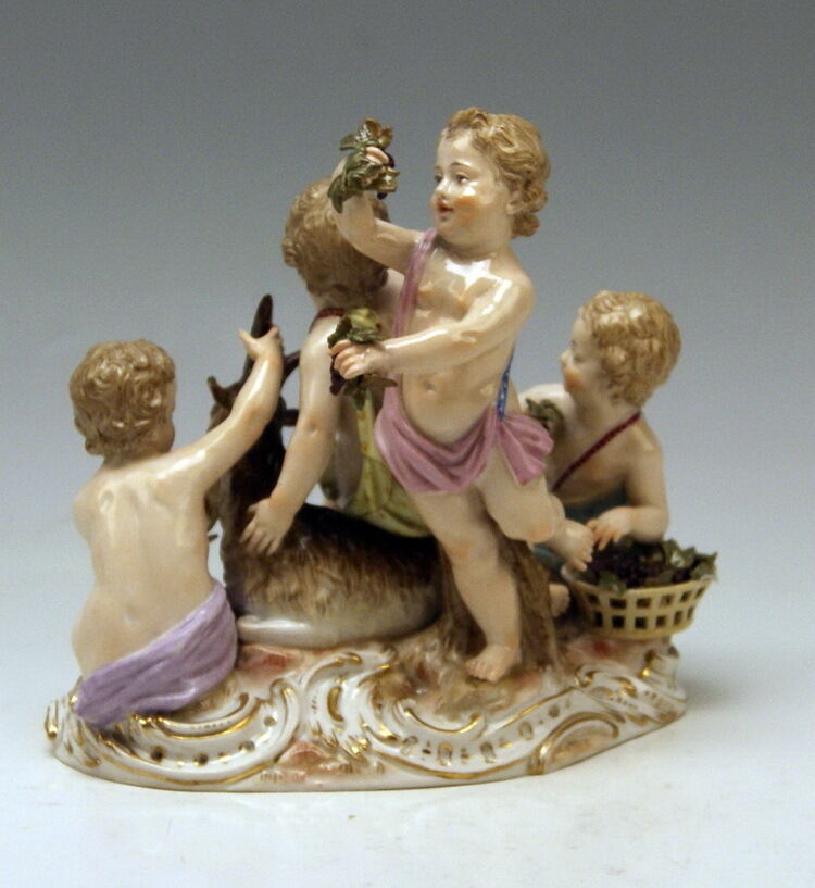 MEISSEN FIGUR GRUPPE DER HERBST PUTTEN MIT GEISSBOCK THE AUTUMN MNR:2499 UM 1860
