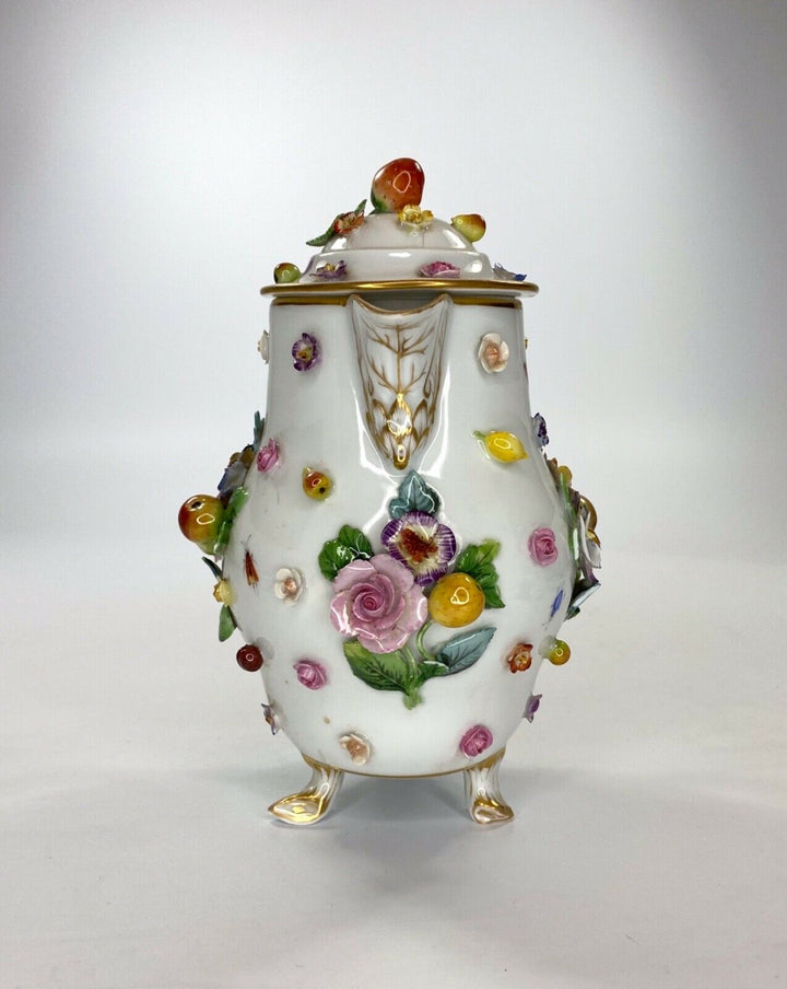 Meissen porcelain water jug. Flower & Fruit encrusted, c. 1870.