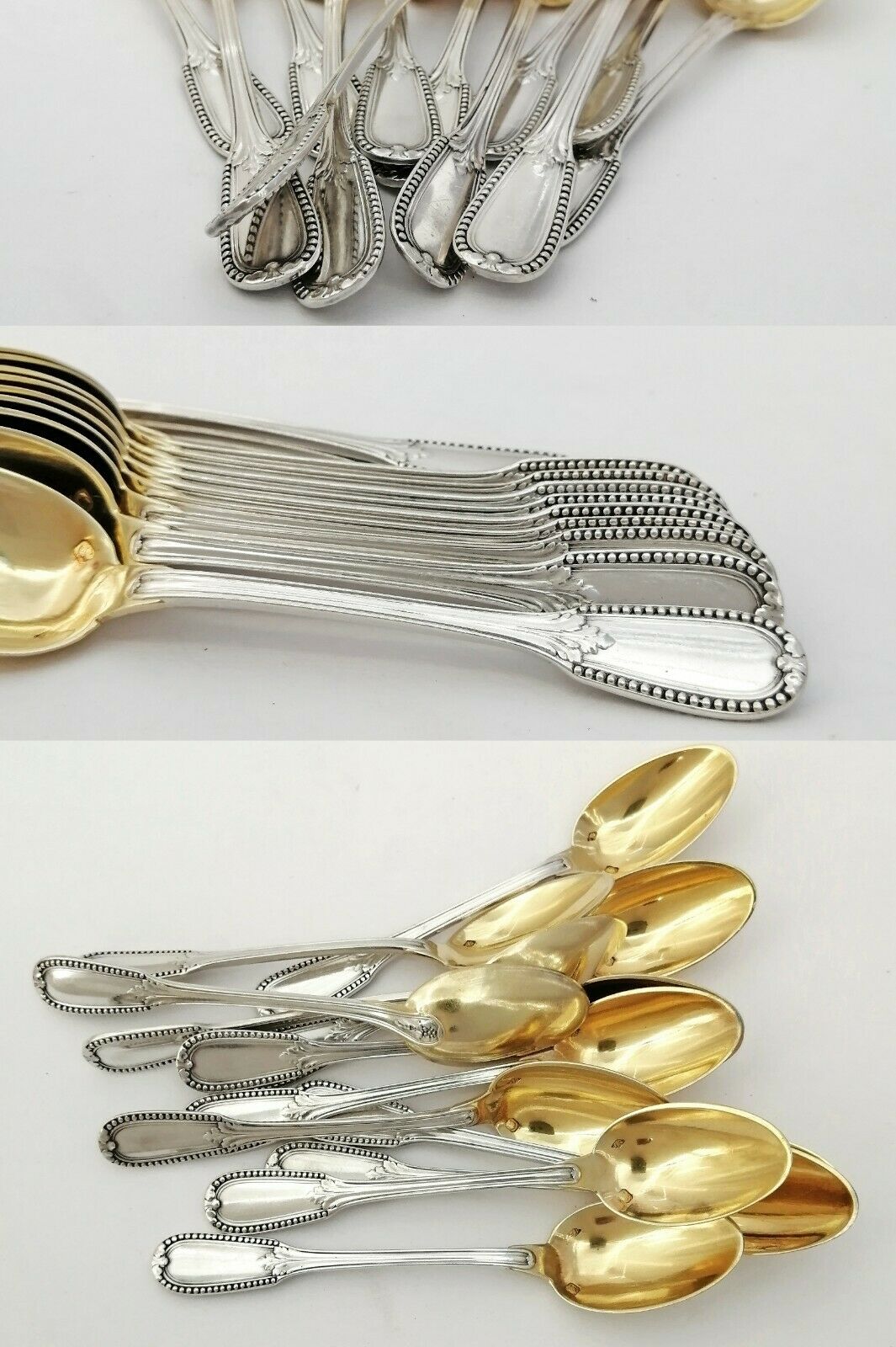Puiforcat: French Sterling Silver & Vermeil Small Coffee, Mocha Spoons - 12pc