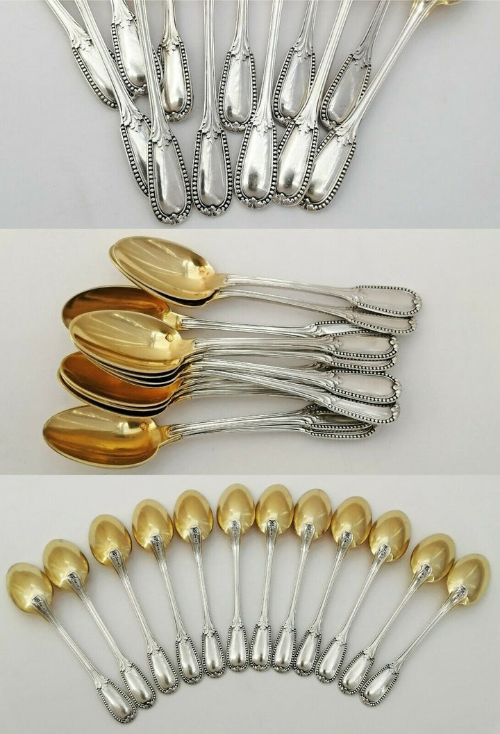 Puiforcat: French Sterling Silver & Vermeil Small Coffee, Mocha Spoons - 12pc
