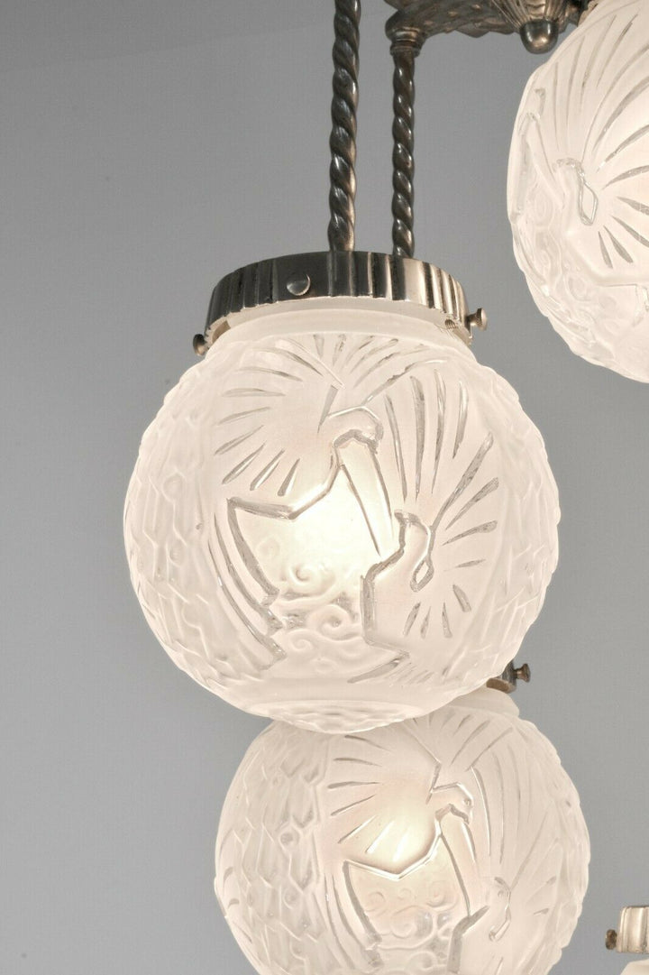 MULLER FRERES: FRENCH 1930 ART DECO CHANDELIER ...... lamp degue era France