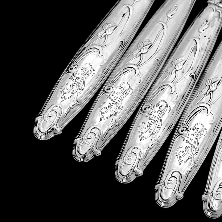Lapparra Fabulous French Sterling Silver Dessert Entremet Set 6 pc Poppies