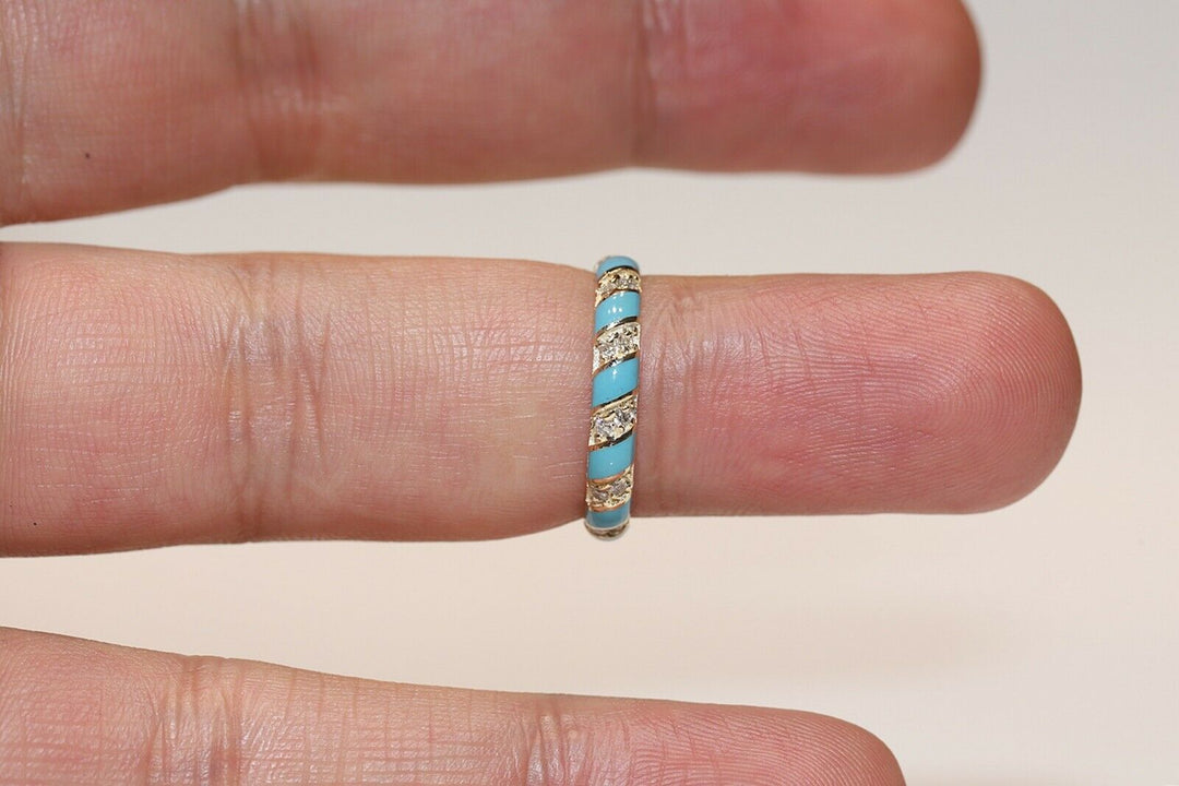 14K ナチュラルダイヤモンドとエナメルのリング