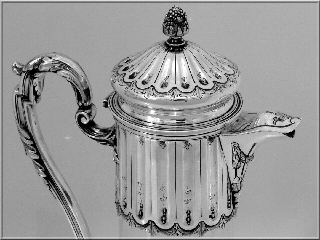 Antique French Sterling Silver & Crystal Serving Decanter, Pitcher Neoclassical
