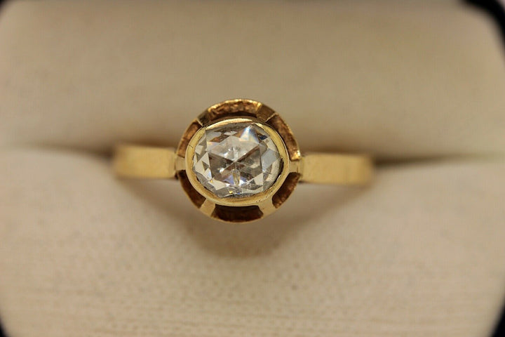 オールド オリジナル 18K ダイヤモンドとローズカットダイヤモンドのソリテールリング