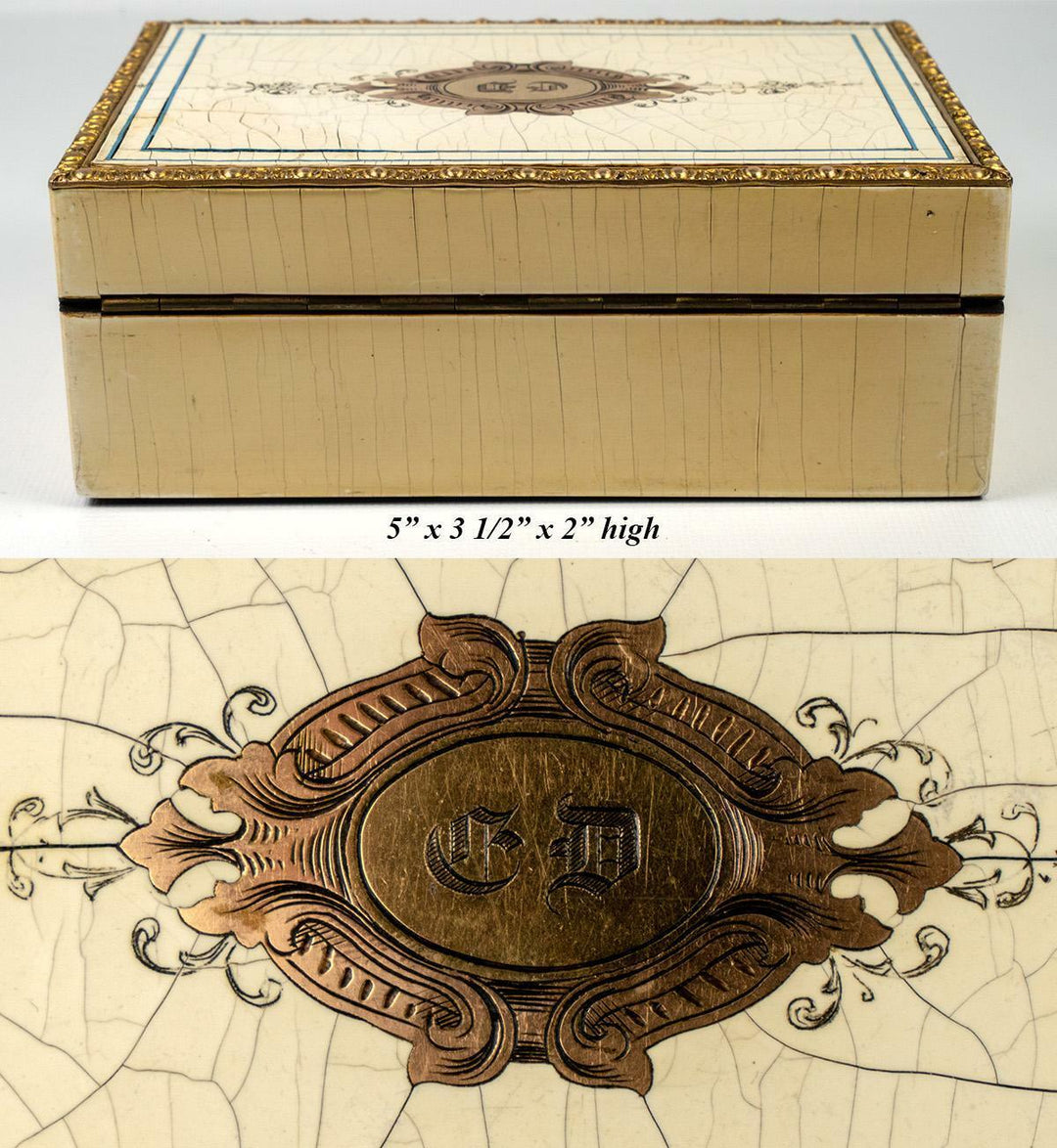 Stunning Antique French Jewelry Box, Cigar Casket, Boulle Work, Lock w Key