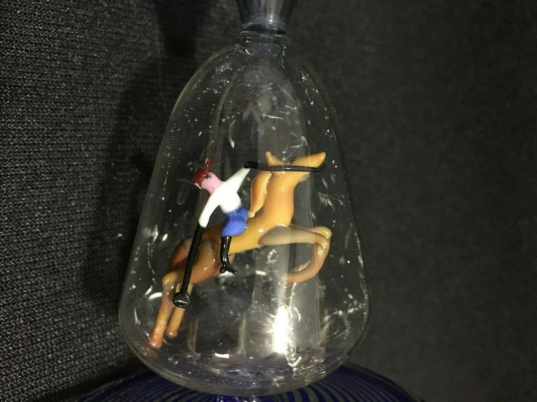 Bimini glass goblets, set of 4, polo riders, collectible, rare, art glass