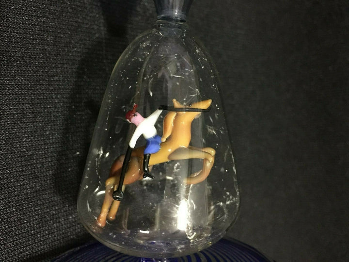 Bimini glass goblets, set of 4, polo riders, collectible, rare, art glass