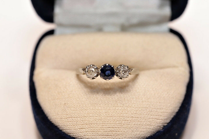 アンティーク 18K アールデコ ナチュラルダイヤモンドとサファイアのリング