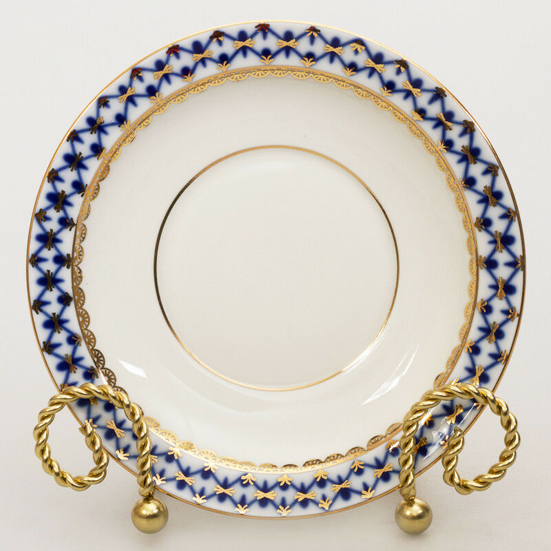 インペリアルポーセリン  スープボウル ＆  受け皿  ロモノーソフ  本物  コバルトネット