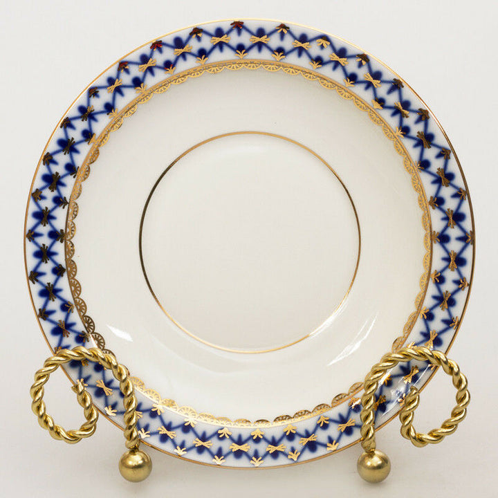 インペリアルポーセリン  スープボウル ＆  受け皿  ロモノーソフ  本物  コバルトネット