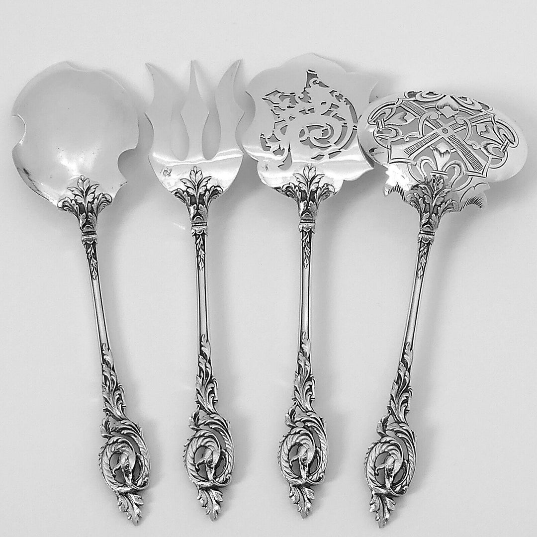 Canaux Masterpiece French Sterling Silver Dessert Set 4 Pc, Dragon, Box