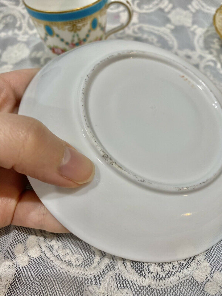 Minton Hand Painted Turquoise Rose Gold Enamel Tea Cup Saucer Set