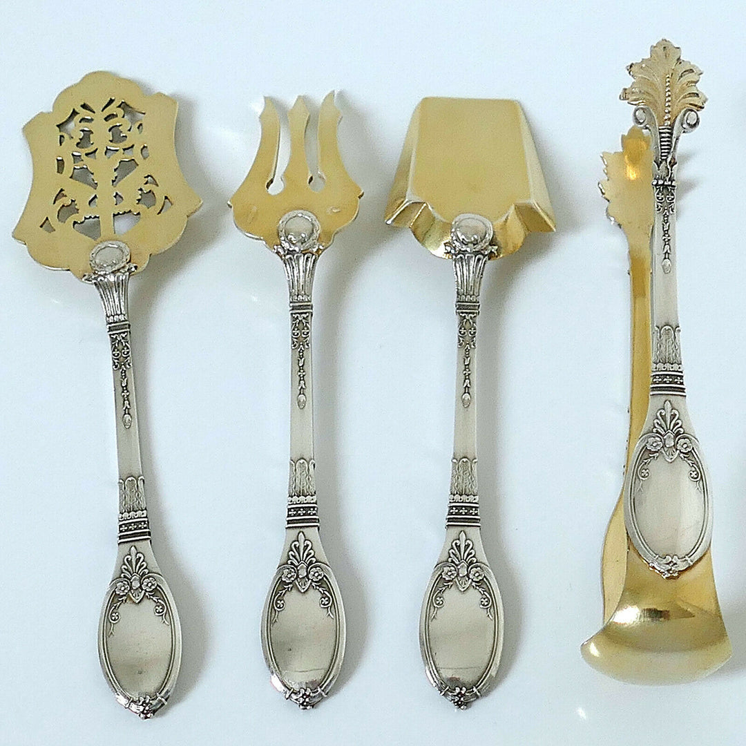 Lapparra French Sterling Silver 18k Gold Dessert Set 4 Pc, Original Box, Empire