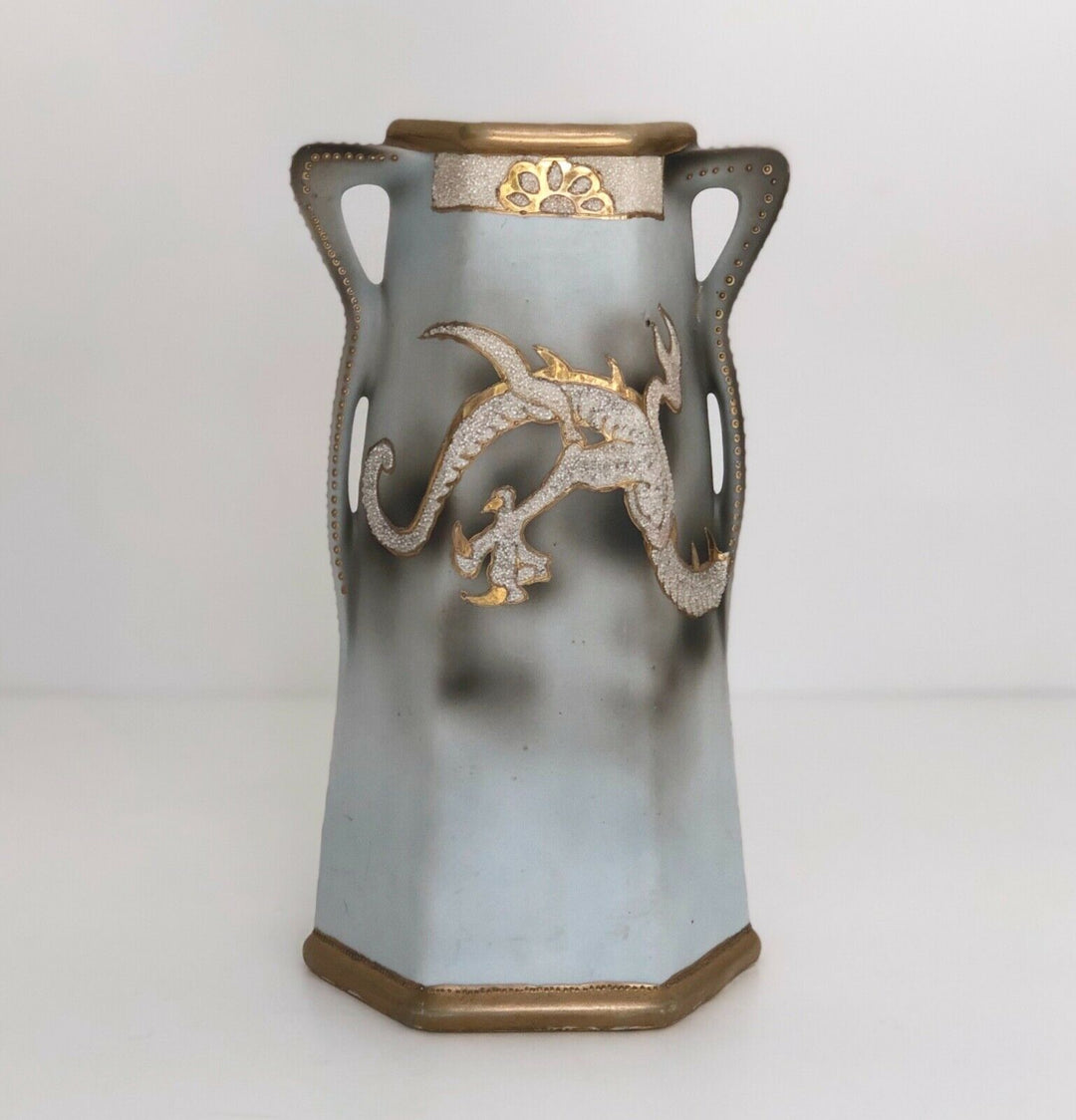 Art Nouveau Royal Nishiki Nippon Moriage Japanese Dragon Vase