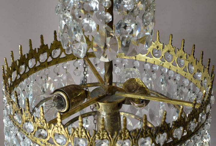 Original Vintage Crystal Chandelier, Antique Lighting, Wedding Bridal Lamp Light