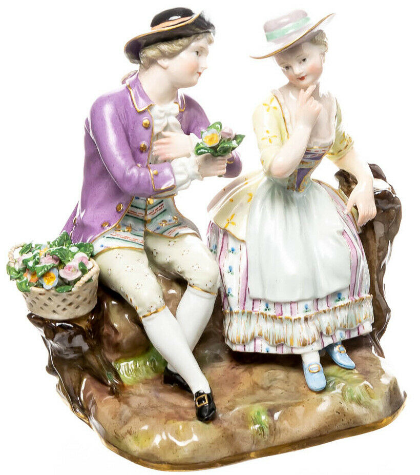 マイセン 庭園のカップル 人形 フィギュリン 置物 meissen マイセン人形 ベンチの上のガーデニングカップル 1989年頃