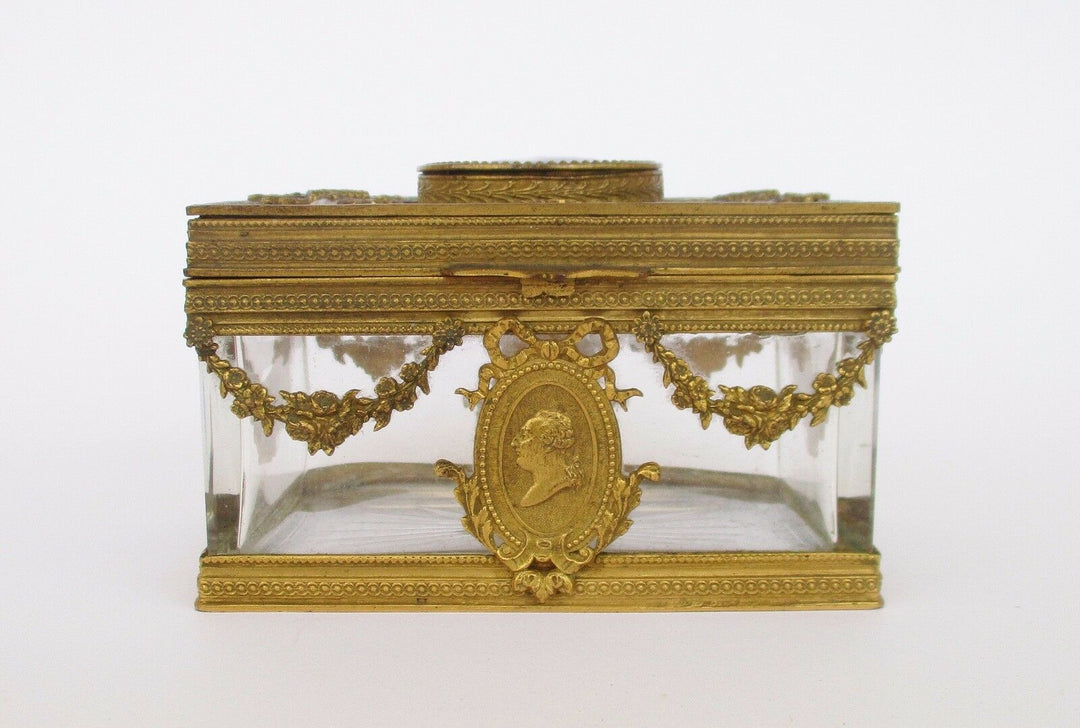 RARE ANTIQUE 19TH CENTURY FRENCH BRONZE & BACCARAT CRYSTAL JEWERLY CASKET BOX