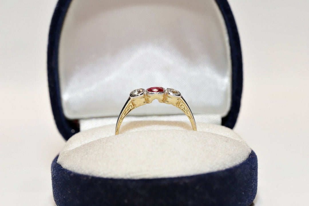アンティーク ヴィクトリアン 14K ナチュラルダイヤモンドとルビーのリング