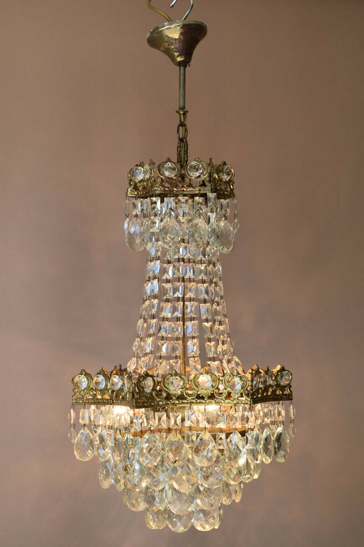Rare Antique French Crystal Chandelier Vintage Ceiling Living Room Lighting