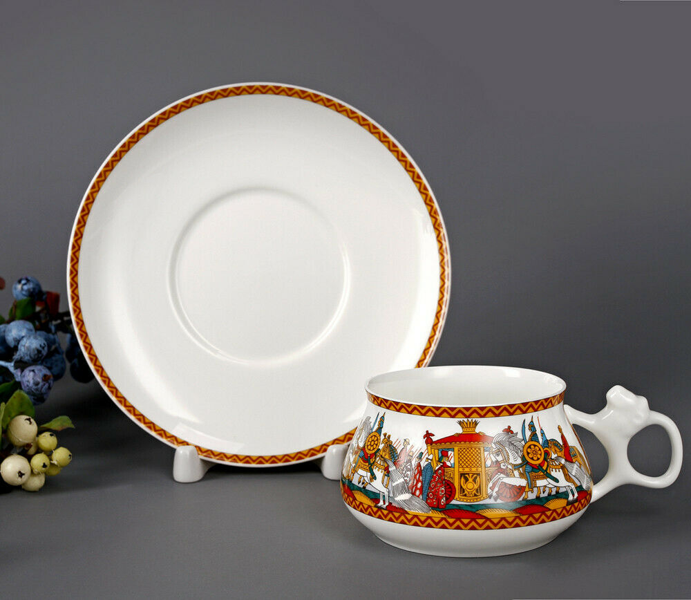 Pushkin's Army of Dadon Teacup & Saucer Imperial Lomonosov Porcelain LFZ, 180 ml
