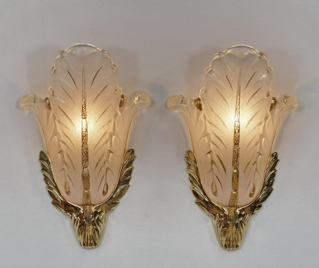 Gauthier EJG EZAN : PAIR OF FRENCH ART DECO WALL SCONCES .. lamp 1930 muller era
